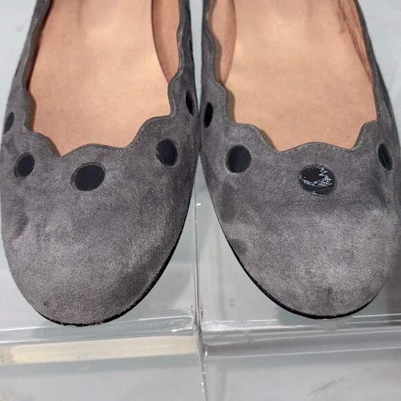 French Sole FS/NY‎ Womens Flat Wedge Shoes Scalloped Grey Suede Patent Dots size - Picture 4 of 8